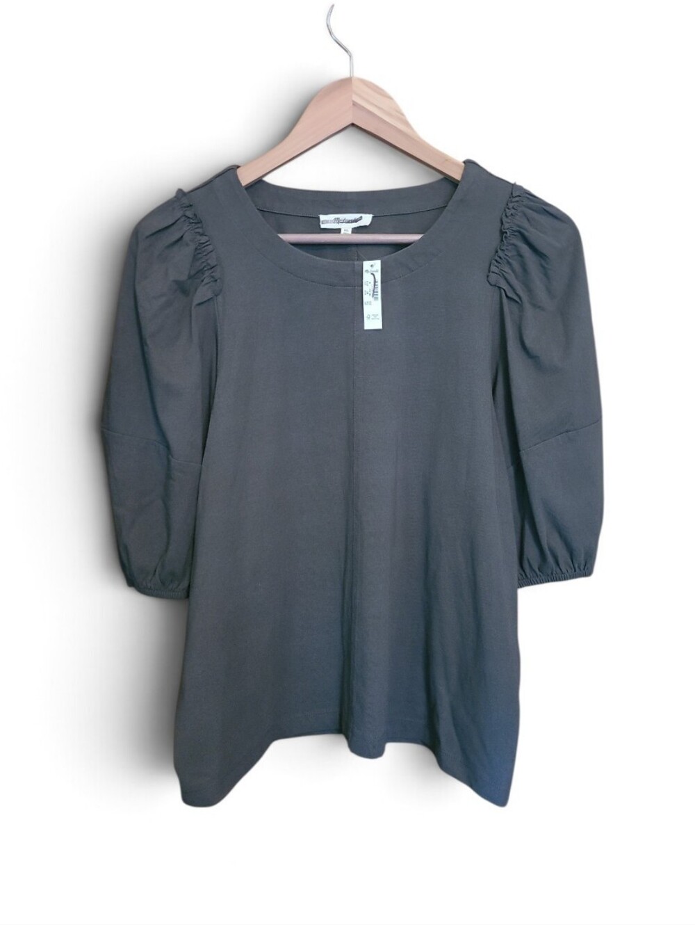 Women's Madewell 100% Cotton Puff Sleeve Top XL NWT's! Faded Black Grey